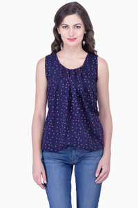 JTInternational Casual Sleeveless Printed Women Blue Top