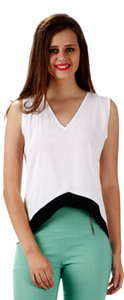 Miss Chase Casual Sleeveless Solid Women's White Top