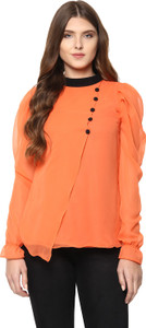 Lady Stark Party Puff Sleeve Solid Women's Orange Top