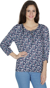 Mayra Party 3/4th Sleeve Printed Women's Blue Top