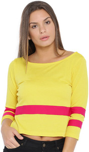 Veakupia Casual 3/4th Sleeve Solid Women's Yellow, Pink Top