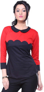 Veakupia Casual 3/4th Sleeve Solid Women's Dark Blue, Red Top