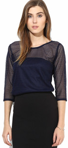 Mayra Party 3/4th Sleeve Solid Women's Blue Top