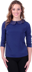 Sassafras Casual 3/4th Sleeve Solid Women's Dark Blue Top
