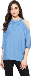 Calgari Casual Full Sleeve Solid Women's Blue Top
