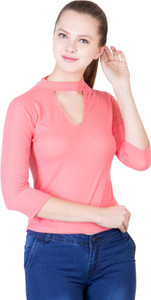 khhalisi Casual 3/4th Sleeve Solid Women's Pink Top