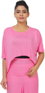 TeeMoods Casual Cap Sleeve Solid Women's Pink Top
