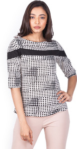 zink london Casual 3/4th Sleeve Printed Women's White, Black Top