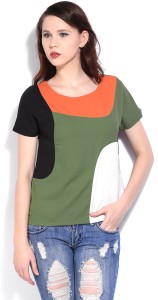 United Colors of Benetton Casual Short Sleeve Solid Women's Black, Green, Orange Top