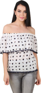Big Pout Casual Short Sleeve Printed Women's White Top