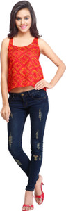 Urban Fashion Bank Casual Sleeveless Printed Women's Red Top