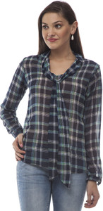 @499 Casual Full Sleeve Checkered Women's Blue, White Top