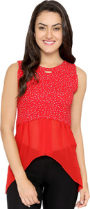 Chimpaaanzee Party Sleeveless Polka Print Women's Red Top