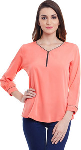 Purys Casual 3/4th Sleeve Solid Women's Orange Top