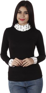 Golden Couture Casual Full Sleeve Polka Print Women's Black, White Top