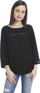 Only Casual 3/4th Sleeve Solid Women's Black Top