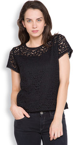 Tokyo Talkies Casual Short Sleeve Solid Women's Black Top