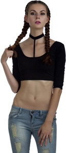 Marzeni Party 3/4th Sleeve Solid Women's Black Top