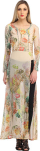 Cation Casual Full Sleeve Printed Women's Beige Top