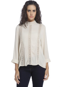 Vero Moda Casual 3/4th Sleeve Solid Women's Beige Top