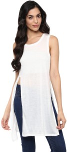 Querida Casual Sleeveless Solid Women's White Top