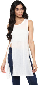 Querida Casual Sleeveless Solid Women's White Top