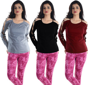 Veakupia Casual Full Sleeve Solid Women's Maroon, Black, Grey Top