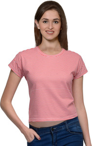 Unshackled Casual Short Sleeve Striped Women's Red Top