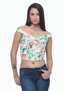 FabAlley Casual Sleeveless Printed Women's White Top