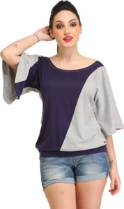 Cation Casual 3/4th Sleeve Solid Women's Grey, Blue Top