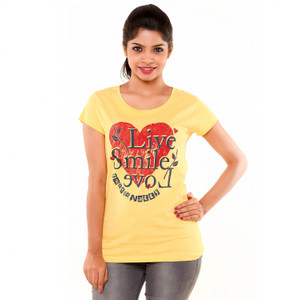 PEP18 Casual Short Sleeve Graphic Print Women's Yellow, Red Top
