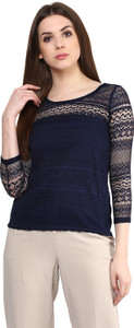 Mayra Party 3/4th Sleeve Solid Women's Blue Top