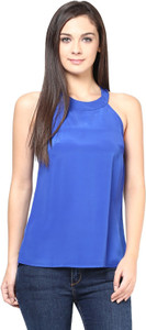 Harpa Party Sleeveless Solid Women's Blue Top