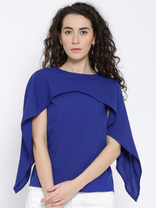 Popnetic Casual Bell Sleeve Solid Women's Blue Top