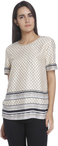 Vero Moda Casual Short Sleeve Printed Women's Beige Top