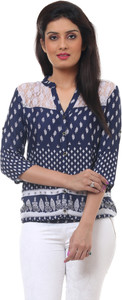 Lynda Casual 3/4th Sleeve Printed Women's Blue, White Top
