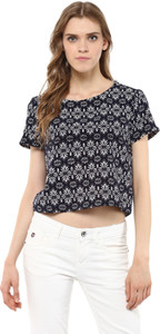 Harpa Casual Short Sleeve Floral Print Women's Dark Blue Top