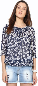 Mayra Party 3/4th Sleeve Printed Women's Blue Top