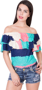 Khhalisi Casual Cap Sleeve Printed Women's Multicolor Top