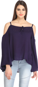 Cation Casual Butterfly Sleeve Solid Women's Dark Blue Top