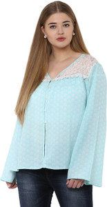 Plus Wink Casual Full Sleeve Printed Women's Blue Top