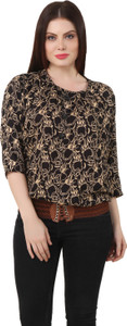 Dyuti Casual 3/4th Sleeve Geometric Print Women's Black, Brown Top