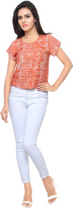 Urban Fashion Bank Casual Short Sleeve Printed Women's Orange Top