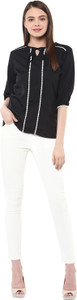 Miss Chase Casual 3/4th Sleeve Solid Women's Black Top