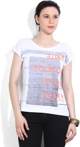 United Colors of Benetton Casual Short Sleeve Printed Women's White, Grey Top