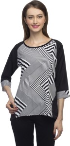 Indietoga Casual 3/4th Sleeve Striped Women's Black, White Top