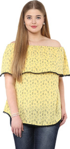 Plus Wink Casual Short Sleeve Printed Women's Yellow Top