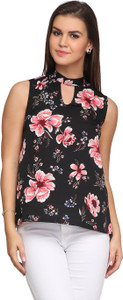 Eavan Casual Sleeveless Floral Print Women Black Top