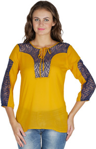 Mayra Party 3/4th Sleeve Solid Women's Yellow Top