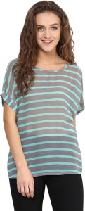 Miss Chase Casual Short Sleeve Striped Women's Multicolor Top
